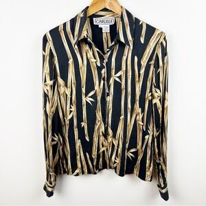 Carlisle Bamboo Print Silk Black Button Down Shirt